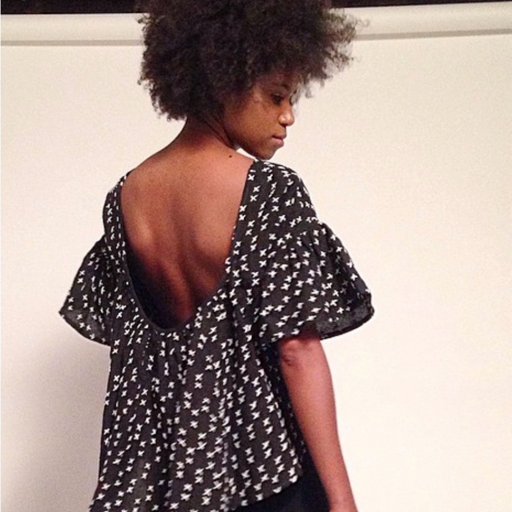 Litke - Elegant Black and White Blouse with Open Back, size XS